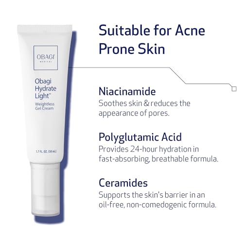 Obagi Hydrate Light Oil-Free Moisturizer – Fast-Absorbing, Lightweight Gel for Acne-Prone Skin – Non-Comedogenic, Hypoallergenic with Soothing Niacinamide, Glycerin & Ceramides for 24-Hour Hydration