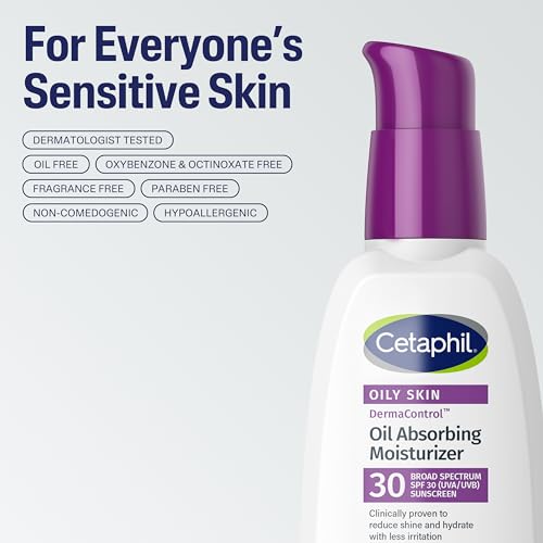 Cetaphil DermaControl Oil Absorbing Moisturizer with SPF 30, For Sensitive, Oily Skin, 4 Fl oz, Absorbs Oil, Reduces Shine, Hydrates, Protects, No Added Fragrance