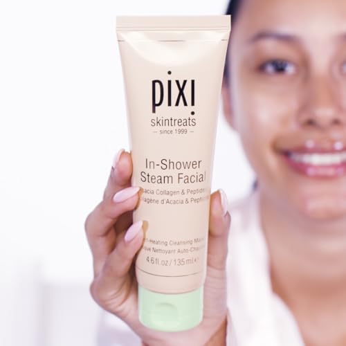 Pixi In-Shower Steam Facial | Gel-to Oil Cleanser for Radiant Skin | Deeply Nourishes, Softens & Tones | Self-heating for Use in Shower or Bath | 4.6 fl oz/ 135 ml
