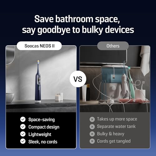 Soocas NEOS II - Electric Toothbrush with Water Flosser, Sonic Electric Toothbrush for Adults, Cordless Water Flosser for Travel, Portable Oral Irrigator, Up to 100% Plaque Removal, Dark Violet