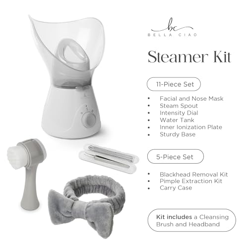 Bella Ciao 11-Piece Facial Steamer Set – Portable Face Steamer for Deep Cleaning, Hydration & Pore Care – Skincare Beauty Tool Kit for Women & Teens – Spa Gift for Home, Travel & Self-Care Routine