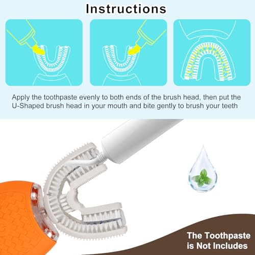 Electric U Shaped Toothbrush for Adult,360 Degree Automatic Cleaning, Ultrasonic Tooth Brush has 23760 Nylon Bristles and 3 Modes Standard, Fast, Ultra Fast(Orange)