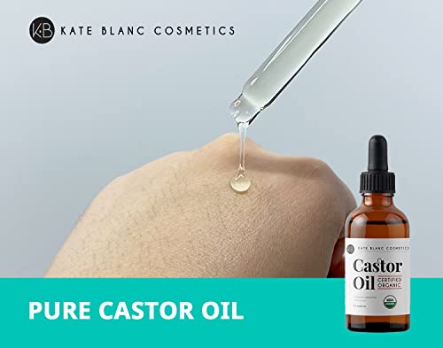 Kate Blanc Cosmetics Castor Oil Organic for Hair, Lashes, Face (2oz), 100% Pure, Cold Pressed, Hexane Free Hair Oil. Lash Serum for Thicker-Looking Eyelashes & Eyebrows