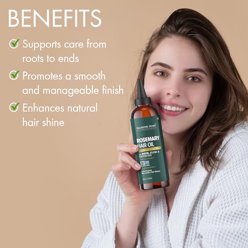 Majestic Pure 100% Pure Rosemary Oil for Hair Growth - Strengthening, Nourishing, Volumizing - Infused with Biotin Oil, Jojoba Oil & Castor Oil - Non GMO Verified - 4 Fl Oz - With Applicator