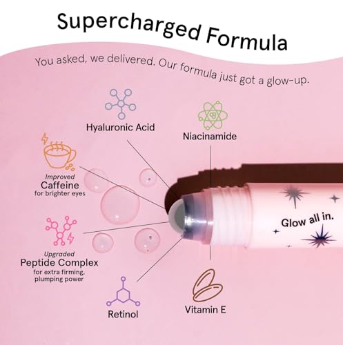 grace & stella Under Eye Brightener Roller - Airplane Travel Essentials - Travel Size Toiletries - Retinol & Caffeine Eye Serum for Puffiness, Dark Circles, Wrinkles - Vegan Skincare (15ml / 0.51floz)