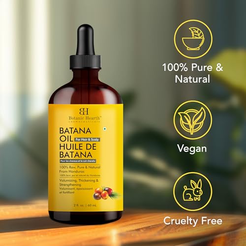Botanic Hearth Batana Oil for Hair Growth, Dr Sebi Inspired, 100% Raw & Pure Batana Oil from Honduras, Nourishing Scalp & Hair Treatment for Thickness & Strength, All Hair Types, 2 fl oz