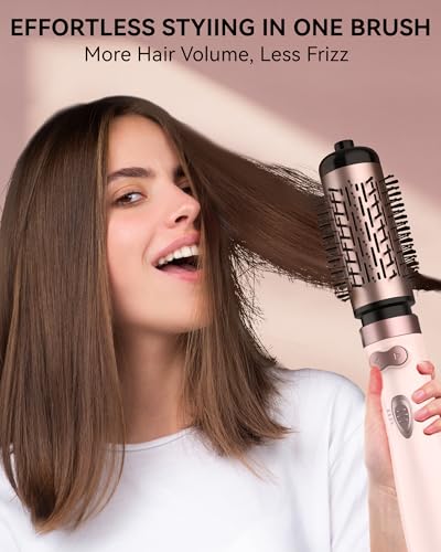 ANWA Rotating Hair Dryer Brush, 4-in-1 Hot Air Styler and Rotating Brush, Rotating Blow Dryer Brush with 2 Detachable Brushes(1.5"& 2"), Pink