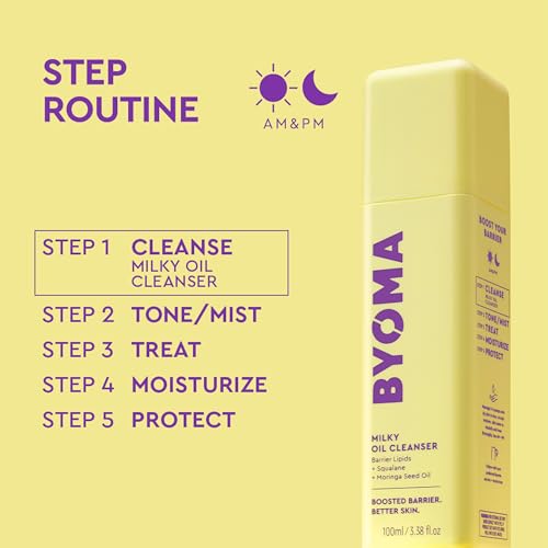 BYOMA Milky Oil Cleanser - Hydrating Facial Cleanser for Skin Barrier Repair - Tri-Ceramide Face Wash for Sensitive Skin & All Skin Types - Deeply Hydrated Skin, No Oily Residue - 3.38 fl oz