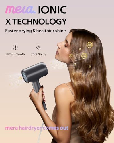 Professional Ionic Hair Dryer for Women with Magnetic Diffuser, mera ProMax, Fast Drying Ions Blow Dryer for Weight Lover, One Button Cooling Mode, cUL Certificate, High Speed Quiet Hair Blower