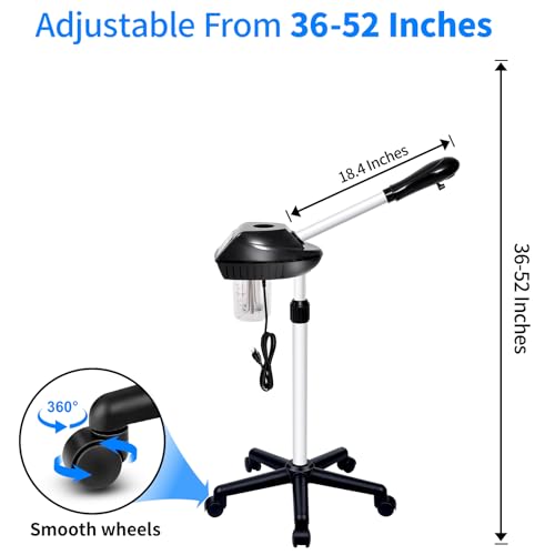 Professional Facial Steamer on Wheels, Facial Steamer for Facial Deep Cleaning, Facial Humidifier for Spa, Adjustable Height for Spa, Salon and at Home Use