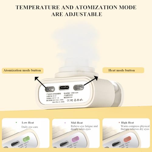 Heated Nano Mist Sprayer,Eye Steamer for Dry Eye Relief,Portable Electric Steam Therapy Wand with Warm Moist Heat for Natural Tears Restore,Dry Eye Fine Mister Machine with 3 Level-Heat
