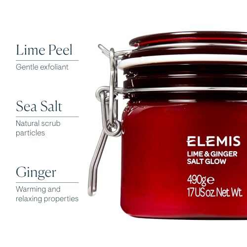 ELEMIS Exotic Lime & Ginger Salt Glow 490g, Invigorating Salt Scrub To Exfoliate & Soften Skin