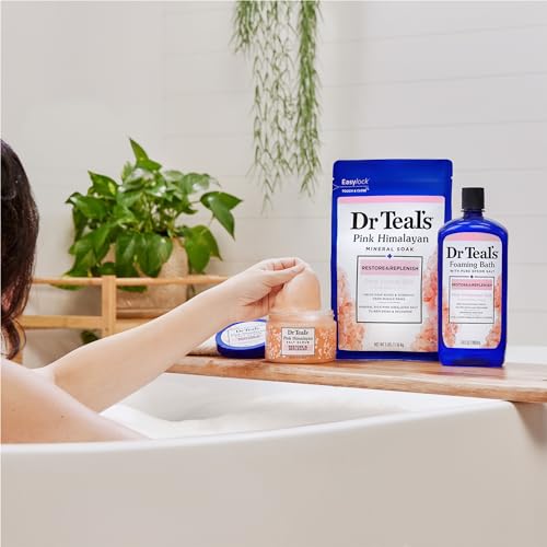 Dr Teal's Pink Himalayan Salt Body Scrub, Restore & Replenish with Pure Epsom Salt & Essential Oils, 16 oz (Pack of 3)
