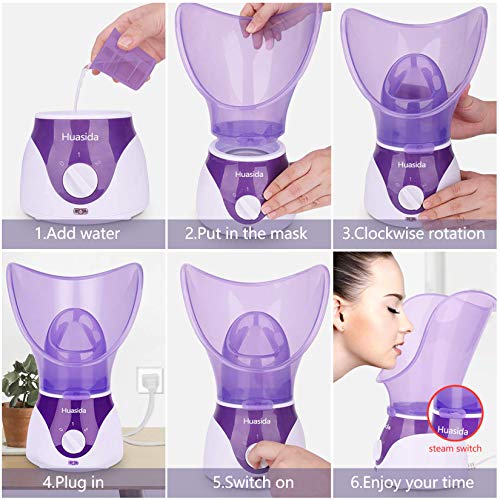 Facial Steamer Personal Steam Inhaler Sauna Facial Steamer Hot Mist Moisturizing Beauty Instrument Rejuvenate and Hydrate Your Skin (Purple)