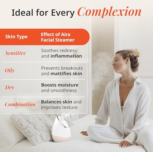 Vanity Planet Aira Ionic Facial Steamer (Beige) - Pore Cleaner That Detoxifies, Cleanses and Moisturizes - Adjustable Nozzle, Water Tank with 3 Essential Oil Baskets