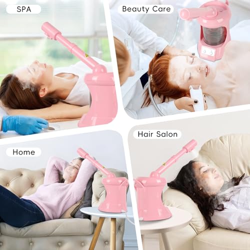 Facial Steamer Professional - Nano Ionic Face Steamer with Extendable Arm, 360°Rotating Nozzle Face Steamer for Facial Deep Cleaning, Steamer for Facial for Personal Care at Home or Salon(Pink)
