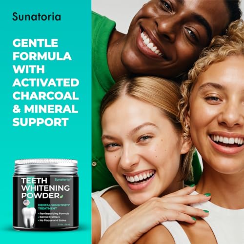 Teeth Whitening Powder - Remineralizing Tooth Powder with Nano Hydroxyapatite, Charcoal + Bentonite & Kaolin Clays - Gentle Tooth Polish for Sensitive Teeth, Fluoride-Free, Mint, 2 oz