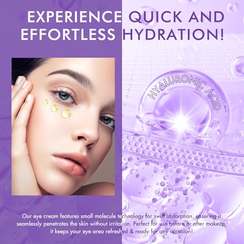 Eye Serum with 8% Caffeine & Retinol for Dark Circles & Puffiness, Under Eye Cream with Hyaluronic Acid, Niacinamide & Peptides, 360° Roller Massage Ball, Fine Line & Wrinkle Care, 0.5 fl oz