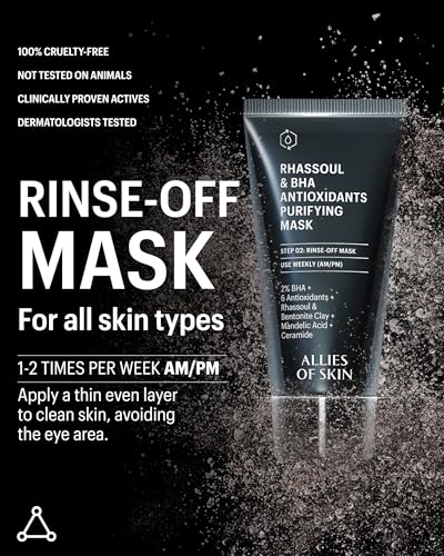 Allies of Skin 2% BHA & Rhassoul Clay Face Mask | Weekly Treatment to Reduce Pores and Blemishes | Control Breakouts, Acne and Blackheads | Hydrate and Retain Moisture (1.7 oz)