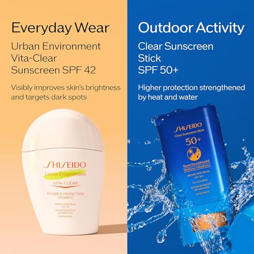 Shiseido Urban Environment Vita-Clear Sunscreen SPF 42 - Invisible Formula with Vitamin C - No-Shine, Makeup Effect for 8 Hours - Non-Comedogenic - 30 mL