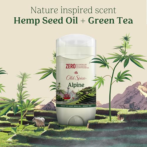Old Spice Aluminum Free Deodorant for Men, 24/7 Lasting Freshness & Long Lasting Scent, 24/7 Sweat & Odor Protection, Alpine with Hemp Seed Oil + Green Tea Scent, 3.0 oz (Pack of 3)