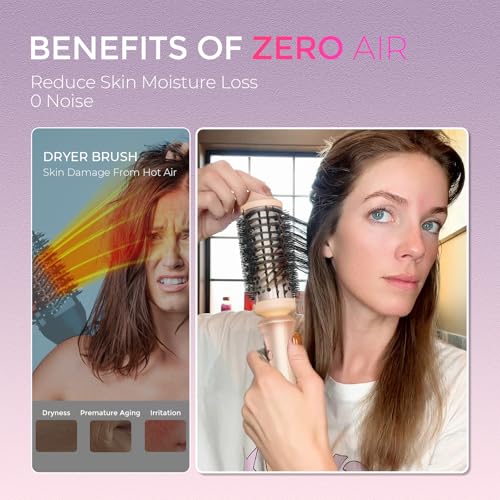 TYMO Thermal Brush Curling Brush - STYLUX 1.7 Inch Blowout Volumizer with Flexi-Fit for Hair Straightening, Heated Round Styler Tool, Hair Straightener and Curler 2 in 1, Dual Voltage, Pink