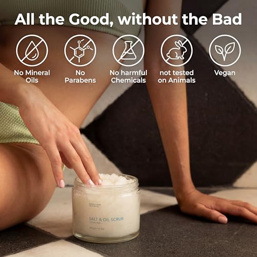 SEACRET Minerals Dead Sea Salt & Oil Body Scrub - Exfoliator with Rosehip, Sea Buckthorn & Green Tea, Mineral Rich Spa Treatment Stimulates Cell Renewal for a Rejuvenated Glow, Ocean Mist, 14.1 oz