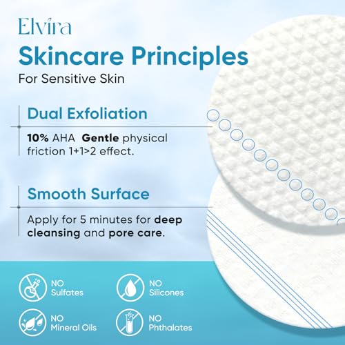 Elvira Glycolic Acid Exfoliating Facial Pads With 10% Glycolic Acid, 2% Salicylic Acid & Niacinamide - 60 Toner Pads, Daily Peel Treatment for Acne Prone Sensitive Skin