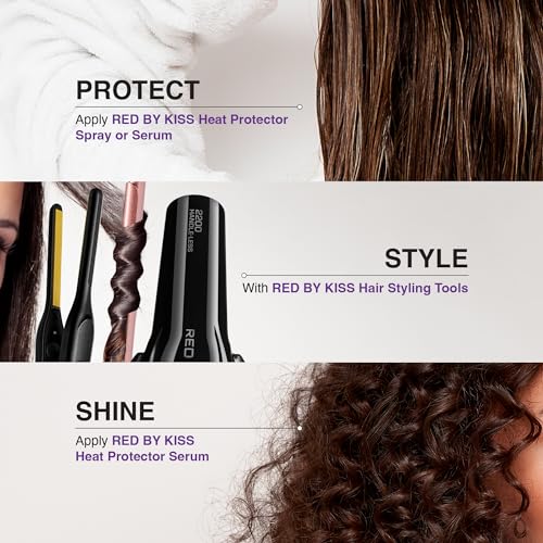 Red by Kiss Heat Protector Hair Styling Serum, Thermal Protection Ultra Shine Oil Serum, Protects Hair form Heat Damage, Anti Frizz Strengthening Hydrating (6 Fl Oz)