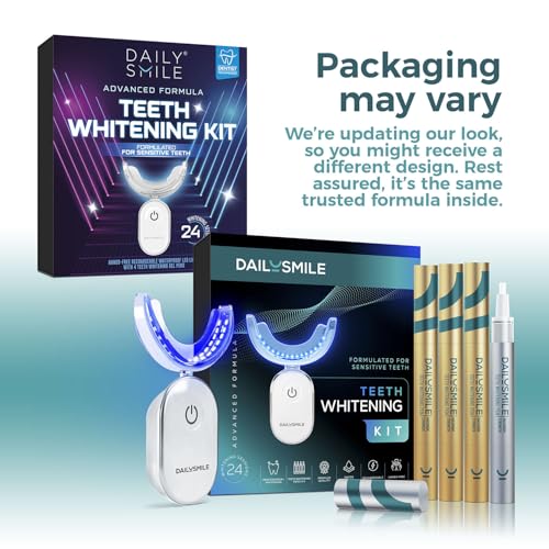 Teeth Whitening Kit with LED - Formulated for Sensitive Teeth, Hands-Free, Waterproof LED Light and 4 Gel Pens, Instant Results