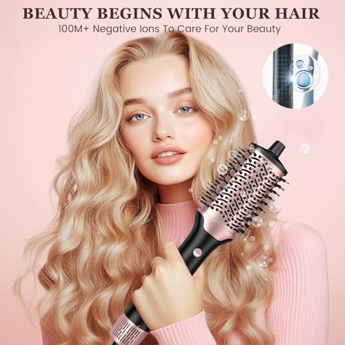 slopehill Blow Dryer Brush - Hot Air Brush with High Speed Motor 100,000RPM, Ionic Hair Dryer and Styler Volumizer with Oval Barrel for Hair, 3 Temps,1400W, Black