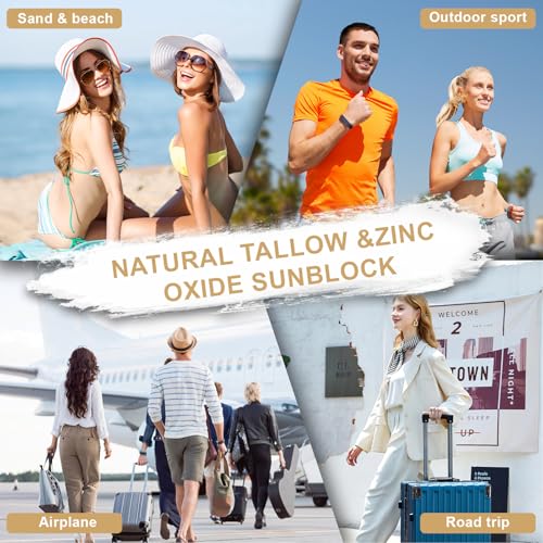 Beef Tallow Sunscreen, Natural Mineral Sunscreen for Face, SPF50 Sunblock Beef Tallow for Skin Non Greasy Clean, Anti White Cast, Moisturizing for Face and Body, Women and Men. - 3 fl.oz