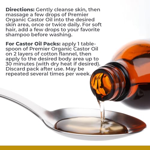 Premier Research Labs Organic Castor Oil for Face - Cold Pressed 100% Pure Castor Oil for Hair Growth, Skin & Body, Hexane Free - 8 Oz Bottle