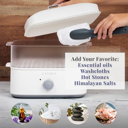 Zadro Towel Steamer with Tongs, 850W Heater, 8L Tray, 1.7L Tank, 30-min Timer for Facials, Manicures, Pedicures, Shaving (13"x12", 120V/850W, 8L, White/Gray)