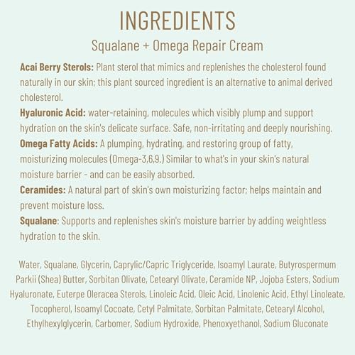 BIOSSANCE Squalane + Omega Repair Cream - Ultra-Moisturizing Face Cream - Skin Care with Hyaluronic Acid, Ceramides, Squalane - Ideal for Dry & Sensitive Skin, Intense Hydration Moisturizer