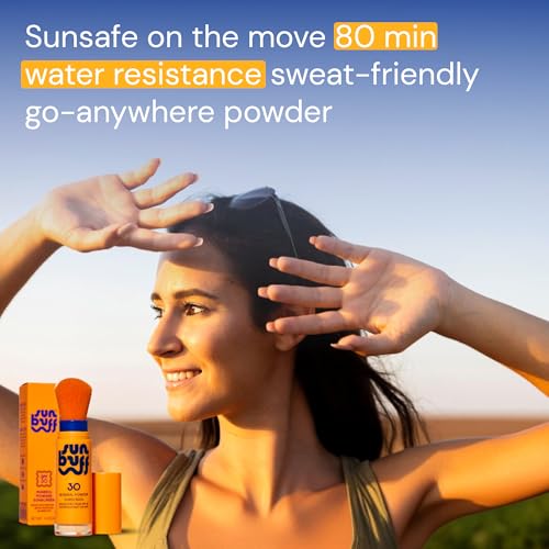 Sun Buff Powder Sunscreen Brush SPF 30 - Mineral Sunscreen for Scalp, Face, & Body - Water Resistant 80 Min | Brush On Powder, Zinc Oxide UVA UVB Protection, Travel Size 0.14oz, Made in USA