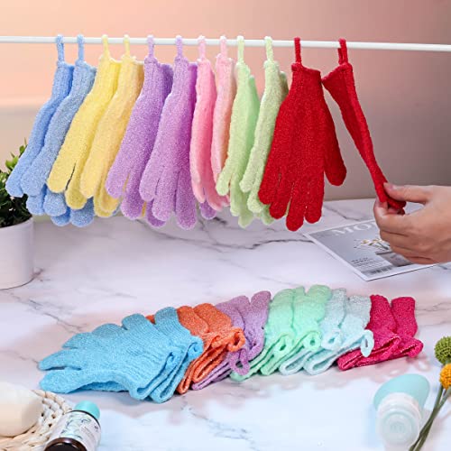 Shower Gloves,24 Pcs Exfoliating Bath Gloves,Body Scrub Gloves with Hanging Loop for Beauty Spa Massage Skin Shower Body Scrubber-12 Colors