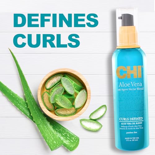 CHI Aloe Vera Oil, Add Strength, Shine & Moisture To Weak Hair, For Curly Hair Types, Sulfate, Paraben, & Cruelty-Free, 3 Oz.
