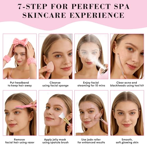 Facial Steamer Spa Kit with 17 Skin Care Tools, Nano Ionic Face Steamer for Deep Cleaning Unclogs Pores, Warm Mist Humidifier Steamer for Face Home Sauna SPA, Valentines Day Gifts for Women