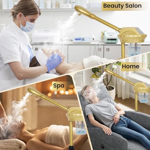Facial Steamer, Professional Facial Steamer for Estheticians, Hot Mist & Timer Function, Ozone Face Steamer on Wheels for Spa, Salon and at Home Use