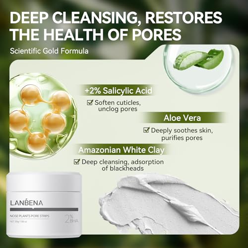 LANBENA Blackhead Remover Nose Pore Strips for Face, 2.0 Upgraded Deep Cleansing Peel off Mask Nose Strips Skincare for All Skin (1.06 Oz/30g) - 60pcs Strips