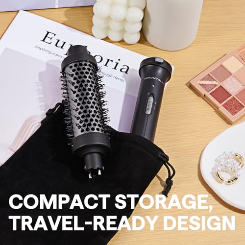 Wavytalk Thermal Brush, 1 1/2 inch Heated Round Brush with Detachable Head, Velvet Pouch and Dual Voltage for Travel, Easy to Create Blowout Look, Classic Black