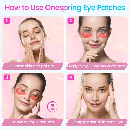 Onespring Under Eye Patches (24 Pairs) - Eye Masks for Wrinkles, Puffy Eyes, Dark Circles, Eye Bags, Valentine's Day Gift, Gifts for Teenage Girls, Under Eye Mask for Refreshing, Revitalizing