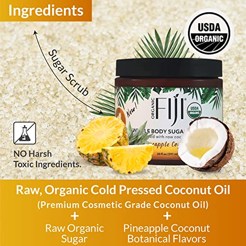 Organic Fiji Whole Body Scrub - Infused with Coconut Oil, Exfoliating Sugar Scrub for Smooth and Soft Skin, Exfoliates & Restores Skin's Natural Biosphere, Pineapple Coconut 20 oz