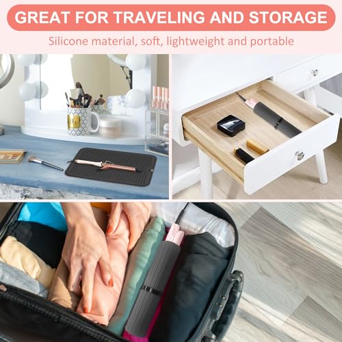 Quccefods Large Heat Resistant Silicone Mat for Hair Tools: Curling Iron, Flat Iron, Hair Straightener - Portable Hair Styling Pad Cover