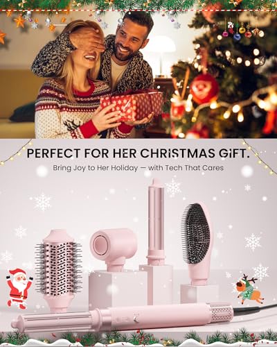 MESCOMB 5 in 1 Hot Air Styler Wrap - High-Speed Hair Dryer, Volumizing Brush with Auto Curlers, Fast Drying & Frizz-Free Styling Straightening, No Heat Damage, Includes Travel Bag, Gift for Women