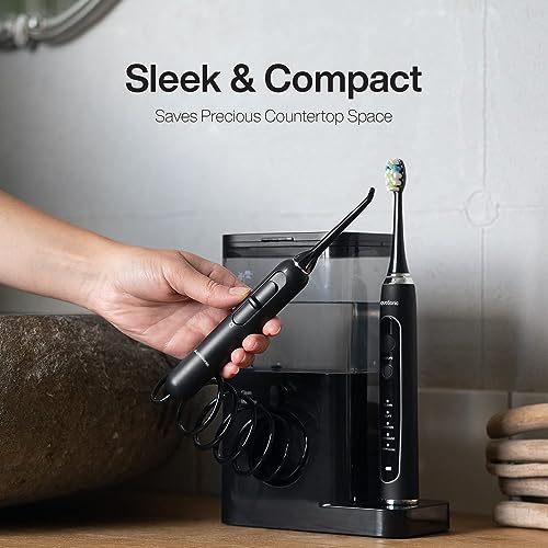 AquaSonic Home Dental Center PRO – Brushing & Flossing Made Easy – Brush & Floss – Power Toothbrush & Water Flosser – Whiter Teeth & Healthier Gums – Black Series Pro+Oral Irrigator