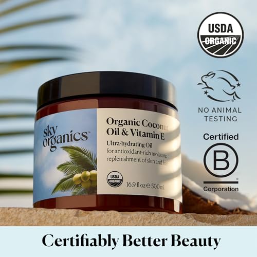 Sky Organics - Organic Coconut Oil & Vitamin E, 16.9 fl oz - Skin & Hair Ultra-Hydrating Oil - Fatty Acids & Antioxidants - Natural, Vegan & Cruelty Free - Skin Care & Hair Care