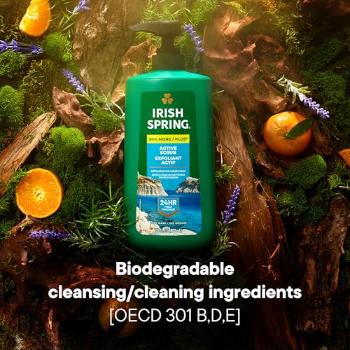 Irish Spring Active Scrub Exfoliating Body Wash for Men, 24-Hour Fresh, Biodegradable Ingredients, Paraben Free, Cool Fresh Scent, 30 fl oz Pump Bottle