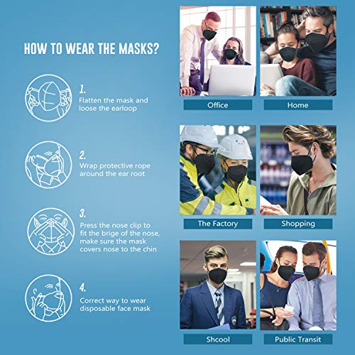WWDOLL KN95 Face Masks 50 Pack, 5-Layer Breathable Disposable Respirator Mask for Adult Black